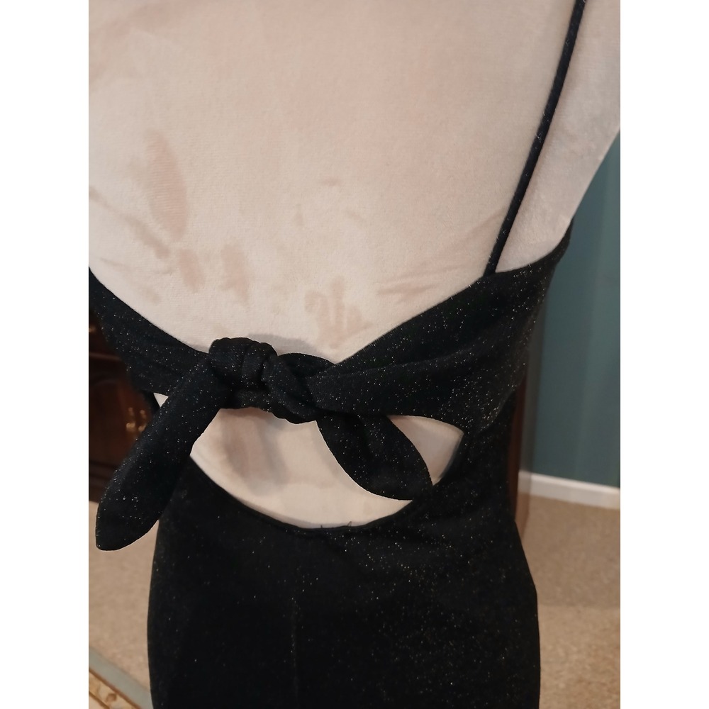 Vtg Arianna Black Sparkle Spaghetti Strap Midi Assymetric Empire Waist sz 10 Y2K - Picture 6 of 12